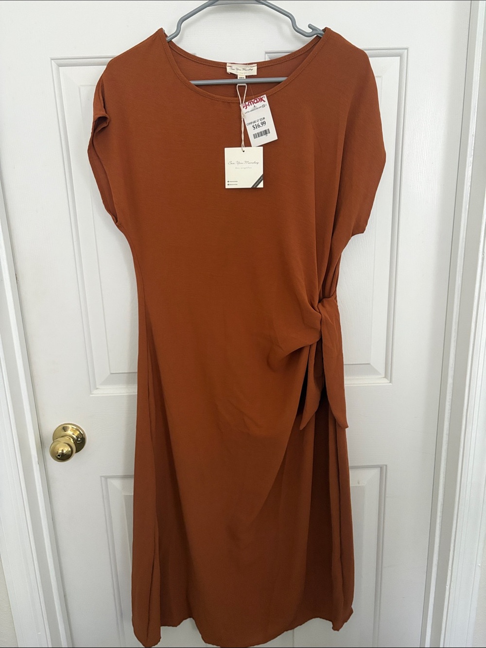 See You Monday Rust Side-Tie Midi Dress